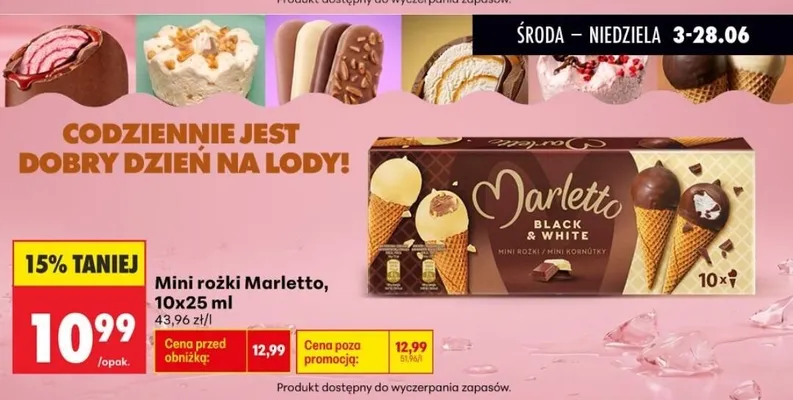 Mini rożki Marletto Black & White promocja w Biedronka