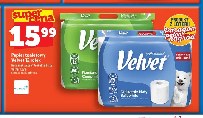 Papier toaletowy Velvet Delikatnie biały promocja w TOPAZ