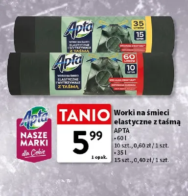 Worki na śmieci elastyczne z taśmą 60 l Apta promocja w Intermarche