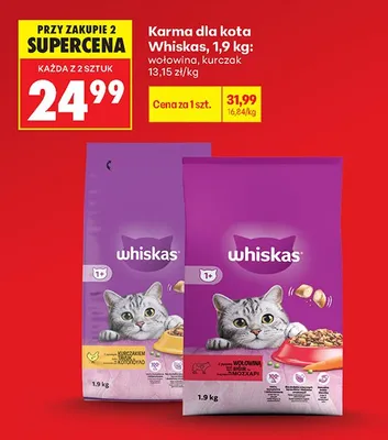 Karma dla kota Whiskas z wołowiną 1,9kg promocja w Biedronka