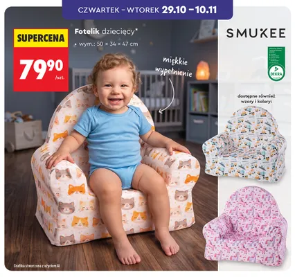 Fotelik dziecięcy 50x34x47 cm Smukee promocja w Biedronka