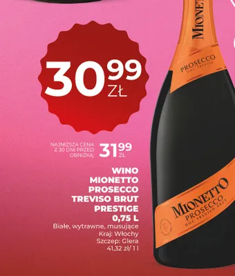 Wino musujące Mionetto Prosecco Treviso Brut Prestige promocja w Duży Ben
