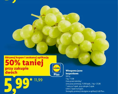 Winogrona jasne bezpestkowe promocja w Lidl