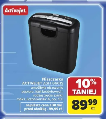 Niszczarka ACTIVEJET ASH-0601S promocja w Carrefour