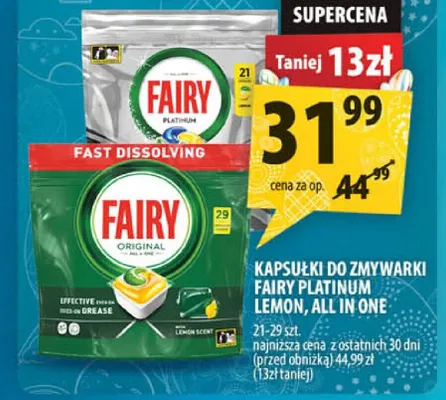 Kapsułki do zmywarki Fairy Platinum Lemon, All in One promocja w Arhelan