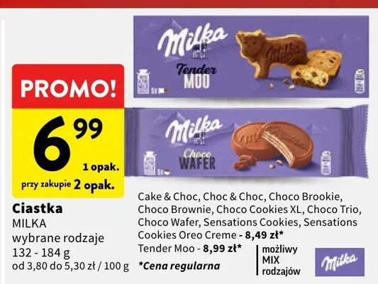 Ciastka Milka wybrane rodzaje promocja w Intermarche