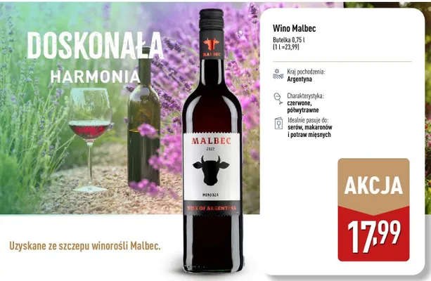 Wino Malbec czerwone półwytrawne argentyńskie promocja w Aldi