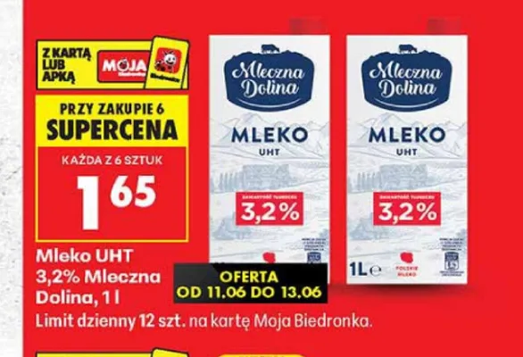 Mleko UHT 3,2% Mleczna Dolina promocja w Biedronka
