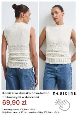 Kamizelka damska bawełniana z ażurowymi wstawkami Medicine promocja w Medicine