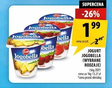 Jogurt Jogobella jagodowy Zott promocja w Arhelan