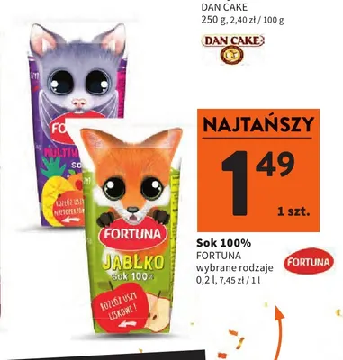 Sok Fortuna jabłko 100% promocja w Intermarche
