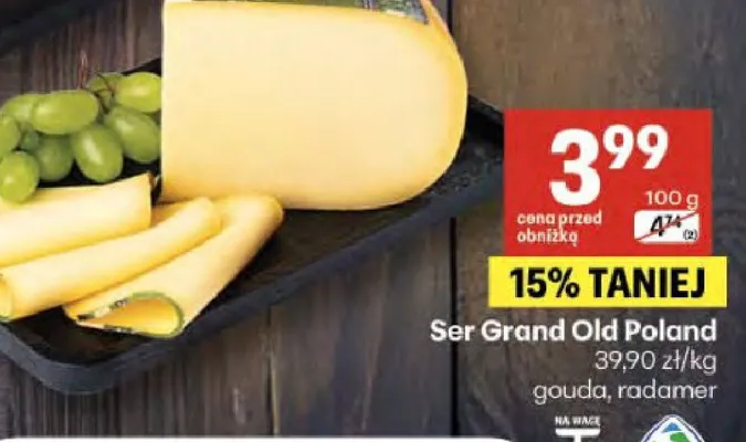 Ser Grand Old Poland gouda, radamer promocja w Delikatesy Centrum