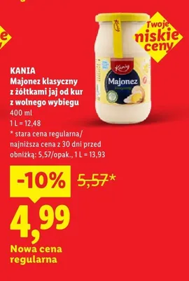 Majonez klasyczny z żółtkami jaj od kur z wolnego wybiegu Kania promocja w Lidl