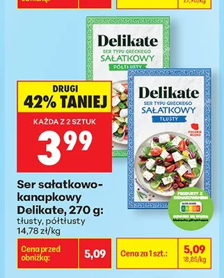Ser sałatkowo-kanapkowy Delikate tłusty promocja w Biedronka
