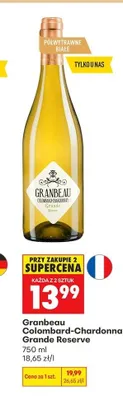 Wino półwytrawne białe Granbeau Colombard-Chardonnay Grande Reserve promocja w Biedronka