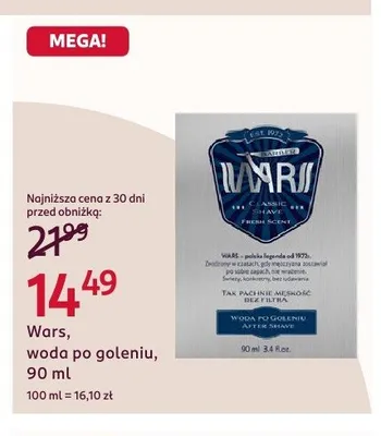 Woda po goleniu Wars 90ml promocja w Rossmann