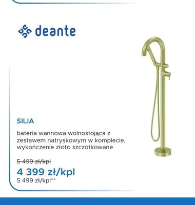 Bateria wannowa wolnostojąca Deante Silia złoto szczotkowane promocja w Blu Salony Łazienek