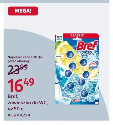 Zawieszka do WC Bref Power Aktiv Lemon promocja w Rossmann