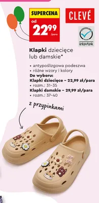 Klapki damskie CLEVÉ antypoślizgowa podeszwa z przypinkami rozm. 37-40 promocja w Biedronka