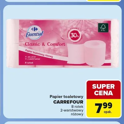 Papier toaletowy Carrefour Essential różowy 8 rolek promocja w Carrefour Market