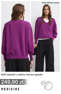 Golf damski z wełny merino gładki Medicine promocja w Medicine