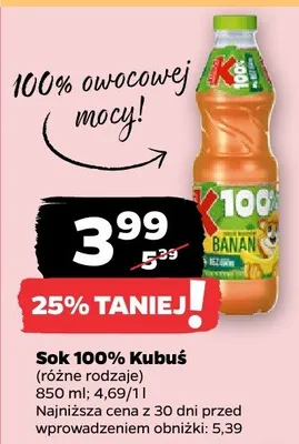 Sok 100% Kubuś promocja w Netto