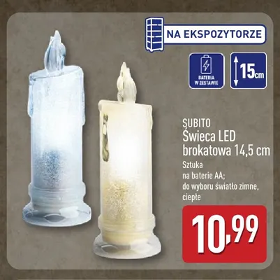Świeca LED brokatowa 14,5 cm Subito promocja w Aldi