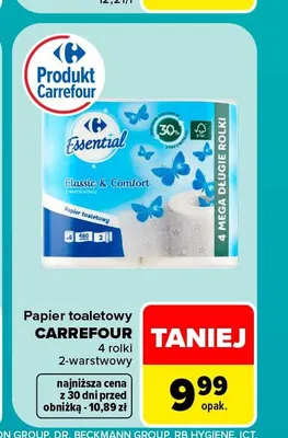 Papier toaletowy Carrefour 4-pak 2-warstwowy promocja w Carrefour