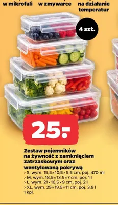 Zestaw pojemników na żywność z zamknięciem zatrzaskowym oraz wentylowaną pokrywą 4 szt. Netto promocja w Netto