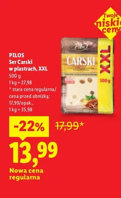 Ser Carski w plastrach XXL Pilos promocja w Lidl