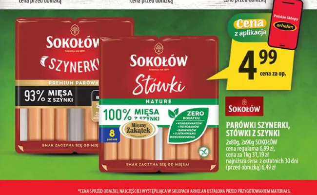 Parówki Szynerki 2-pak Sokołów promocja w Arhelan