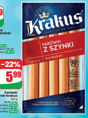 Parówki z szynki Dolina dobra promocja w Dino