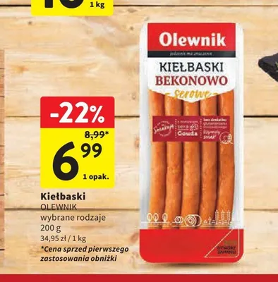 Kiełbaski bekonowo-serowe Olewnik promocja w Intermarche