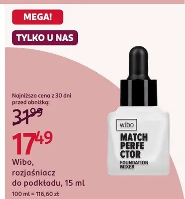 Rozjaśniacz do podkładu Wibo Match Perfector Foundation Mixer promocja w Rossmann