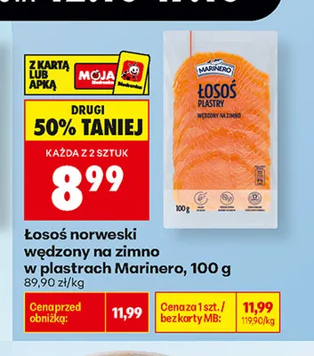 Łosoś norweski wędzony na zimno w plastrach Marinero promocja w Biedronka