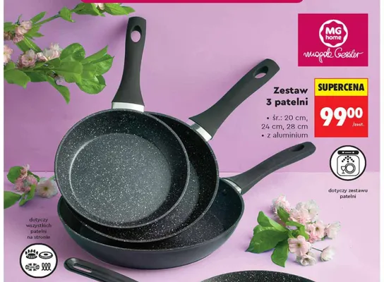 Zestaw 3 patelni MG home śr. 20cm 24cm 28cm z aluminium promocja w Biedronka