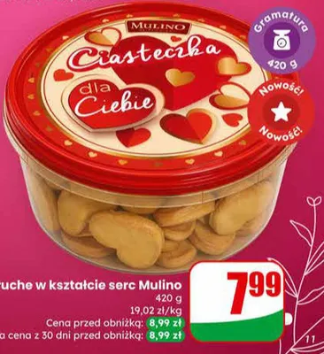 Ciastka kruche w kształcie serc Mulino promocja w Dino