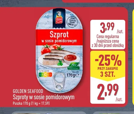 Szproty w sosie pomidorowym Golden Seafood promocja w Aldi