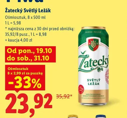 Piwo Žatecký Světlý Ležák 8-pak promocja w Lidl