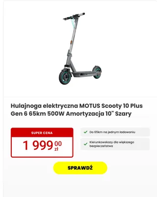 Hulajnoga elektryczna MOTUS Scooty 10 Plus Gen 6 promocja w Media Expert