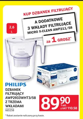 Dzbanek filtrujący Philips AWP2933WHT3/58 2,6 l z trzema wkładami promocja w Selgros