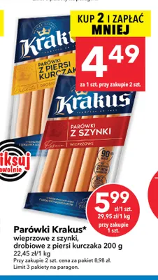 Parówki Krakus drobiowe z piersi kurczaka promocja w LEWIATAN