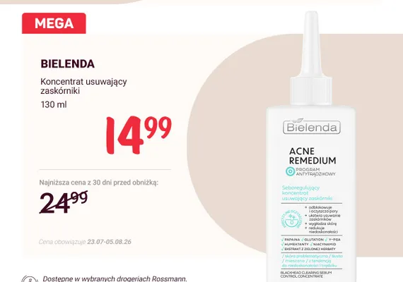 Koncentrat usuwający zaskórniki Bielenda Acne Remedium promocja w Rossmann