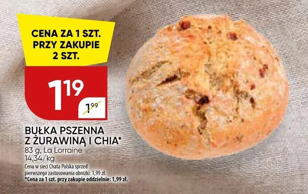 Bułka pszenna z żurawiną i chia La Lorraine promocja w Chata Polska