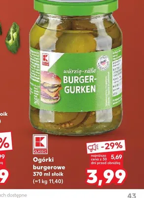 Ogórki burgerowe Classic promocja w Kaufland