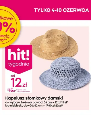 Kapelusz słomkowy damski beżowy obwód 54cm promocja w Pepco