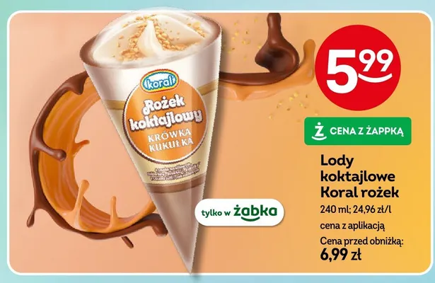 Lody koktajlowe Koral rożek promocja w Żabka
