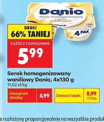 Serek homogenizowany waniliowy Danio 4-pak promocja w Biedronka