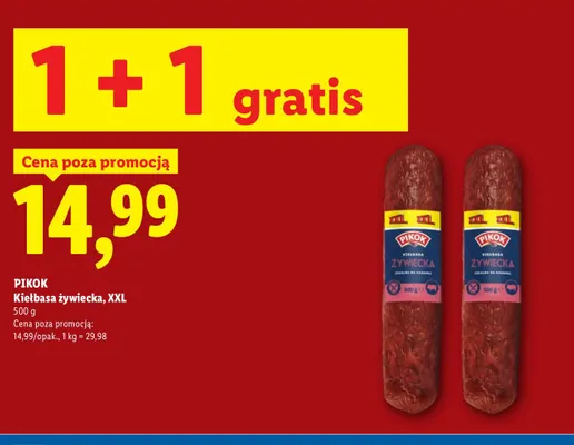 Kiełbasa żywiecka XXL Pikok promocja w Lidl
