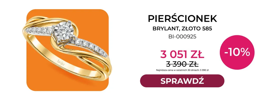Pierścionek brylant złoto 585 BI-000925 Briju promocja w Briju